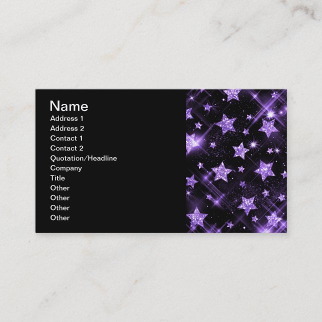 Elegant Business Purple Glitter Stars Business Card (Front)