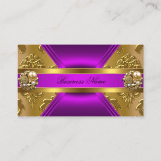 Elegant Business Purple Magenta Gold Damask Jewel Business Card