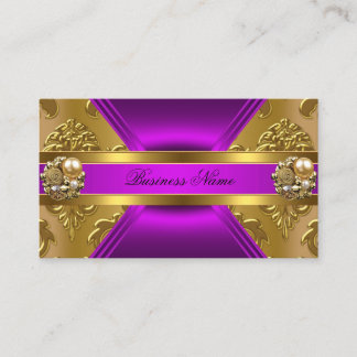 Elegant Business Purple Magenta Gold Damask Jewel Card