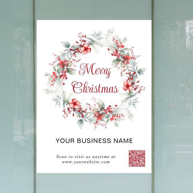 Elegant Business QR Code Merry Christmas Window Cling (Input your website address to create a scannable QR code)