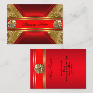 Elegant Business Red Gold Damask Jewel 2 Card