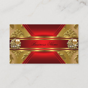 Elegant Business Red Gold Damask Jewel Business Card