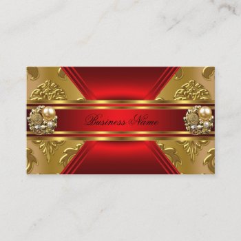 Elegant Business Red Gold Damask Jewel Business Card by Zizzago at Zazzle