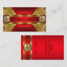 Elegant Business Red Gold Damask Jewel Business Card