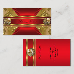 Elegant Business Red Gold Damask Jewel Business Card