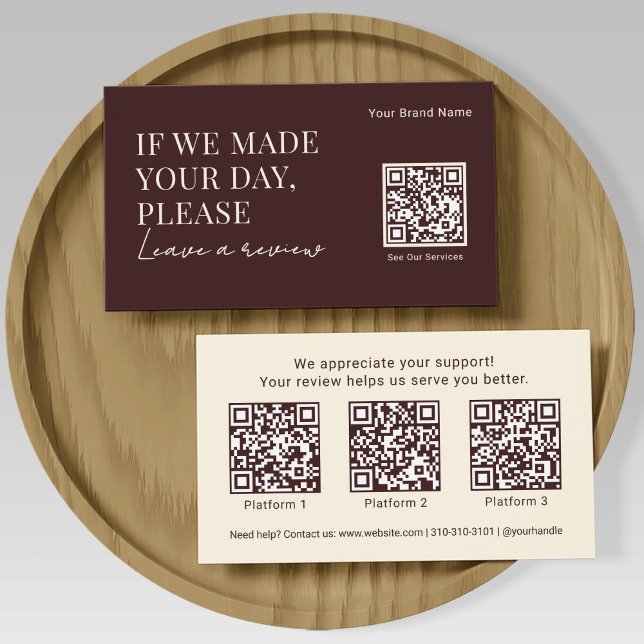 Elegant Business Review Request with QR Codes Boho Card (Creator Uploaded)