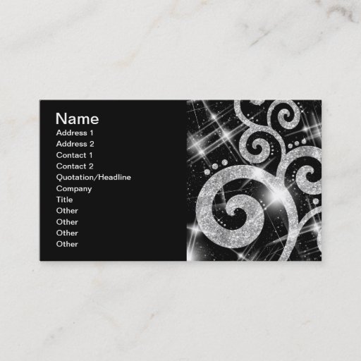 Customizable Elegant Business Silver Glitter Swirl Business Cards