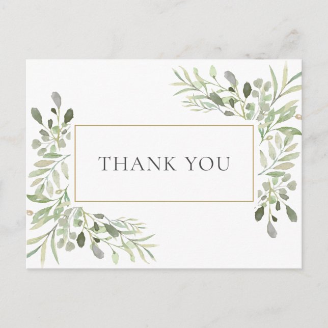 Elegant Business Thank You Botanical Greenery Postcard (Front)