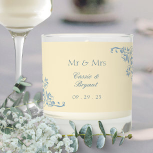 Elegant Butter Yellow and Blue Wedding Candle Gift