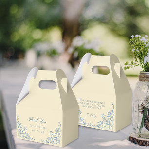 Elegant Butter Yellow and Blue Wedding Thank You Favor Boxes