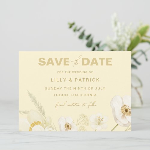 Elegant Butter yellow botanical modern wedding Save The Date