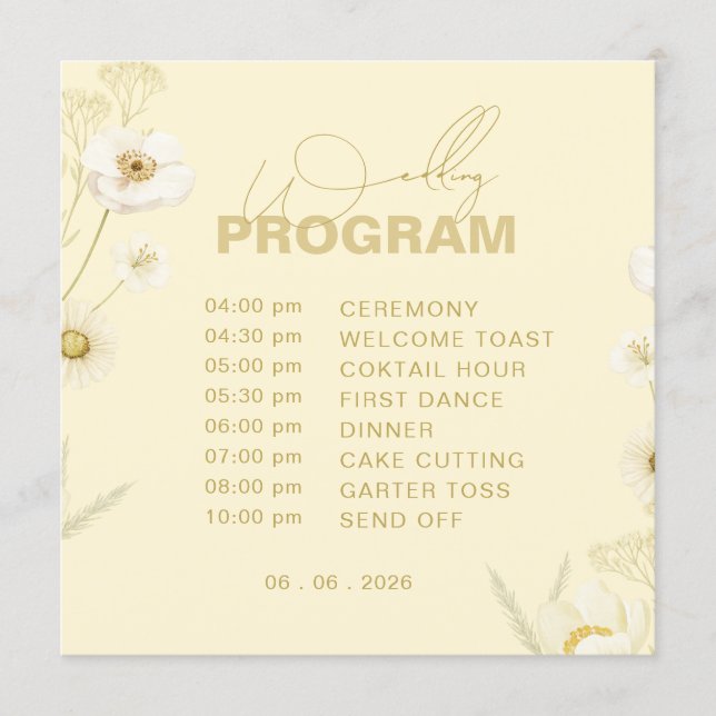 Elegant Butter yellow botanical wedding  Program (Front)