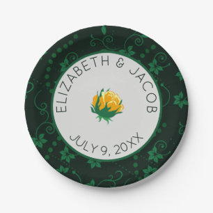 Elegant Butter Yellow Camellia Wedding Paper Plates