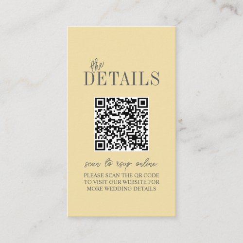 Elegant Butter Yellow Minimalist Wedding Qr Code Enclosure Card