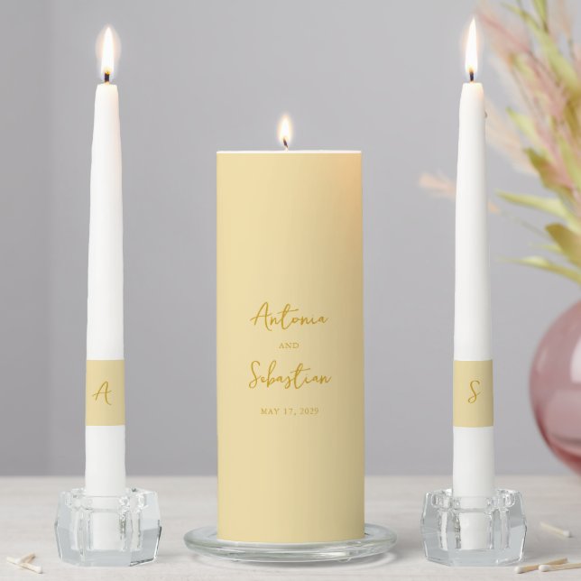 Elegant Butter Yellow Modern Wedding Unity Candle Set (In Situ)