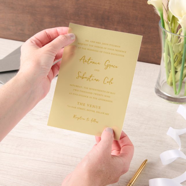 Elegant Butter Yellow Modern Wedding Vellum Invitations (Handheld)