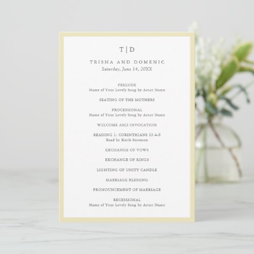 Elegant Butter Yellow Monogram Modern Wedding Program