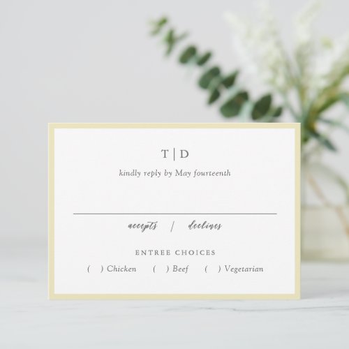 Elegant Butter Yellow Monogram Modern Wedding RSVP Card