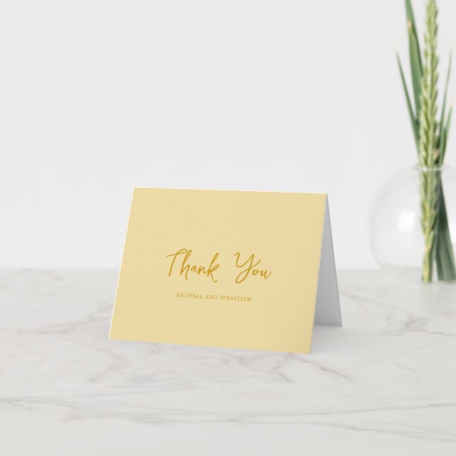 Elegant Butter Yellow Photo Modern Wedding Thank You Card (Front)