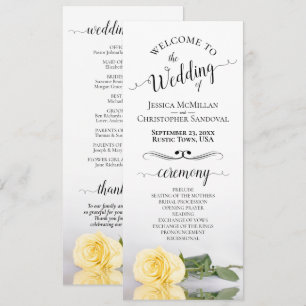 Elegant Butter Yellow Rose Romantic Wedding Program