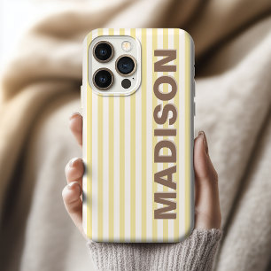 Elegant Butter Yellow Stripe Bride Bridesmaid Name iPhone 16 Pro Max Case