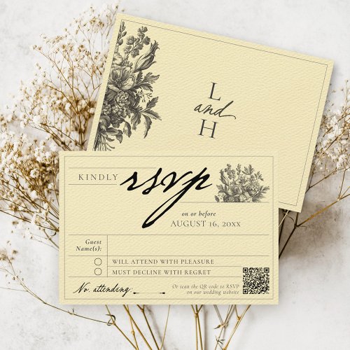 Elegant Butter Yellow Vintage Floral Label Wedding RSVP Card