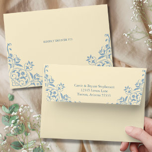 Elegant Butter Yellow Vintage Regency Era Wedding Envelope