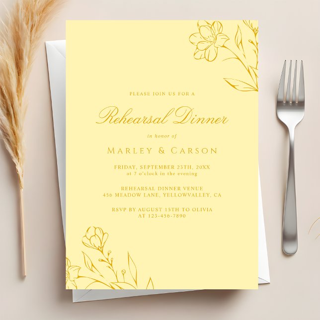 Elegant Butter Yellow Wedding Rehearsal Dinner Invitation (Creator Uploaded)
