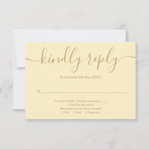 Elegant Buttercup Yellow And Gold Script RSVP Card