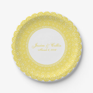 Elegant buttercup yellow lace doiley custom plate