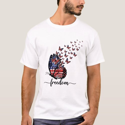 Elegant Butterflies  American Flag  Freedom T_Shirt