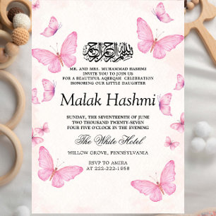 Elegant Butterflies Baby GirI Islamic Aqiqa Aqeeqa Invitation