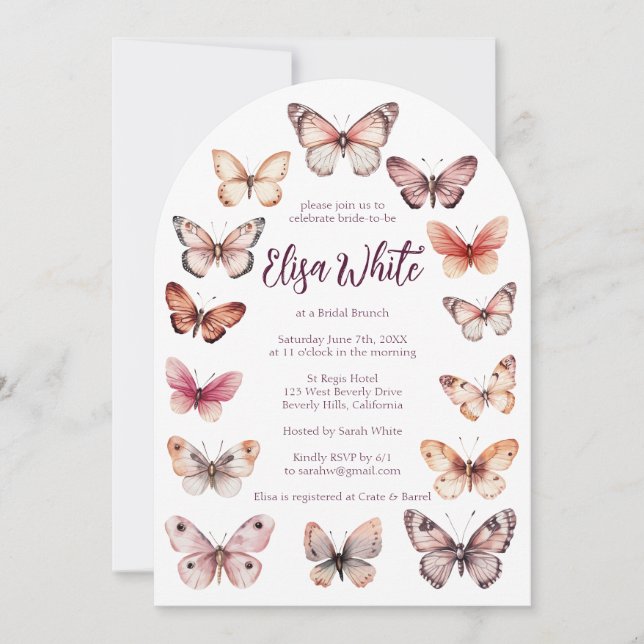 Elegant Butterflies Bridal Shower CUSTOM Arch Invitation (Front)