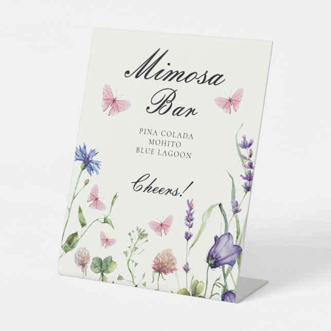 Elegant Butterflies Bridal Shower Mimosa Bar Pedestal Sign (Front)