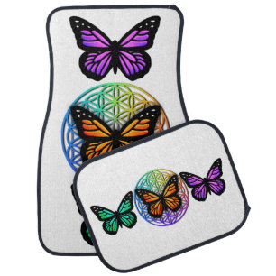 Elegant butterflies colorful flower of life car floor mat
