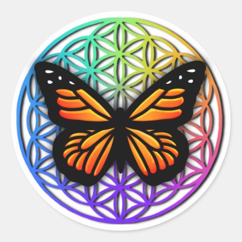 Elegant butterflies colorful flower of life  classic round sticker