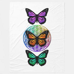 Elegant butterflies colorful flower of life fleece blanket