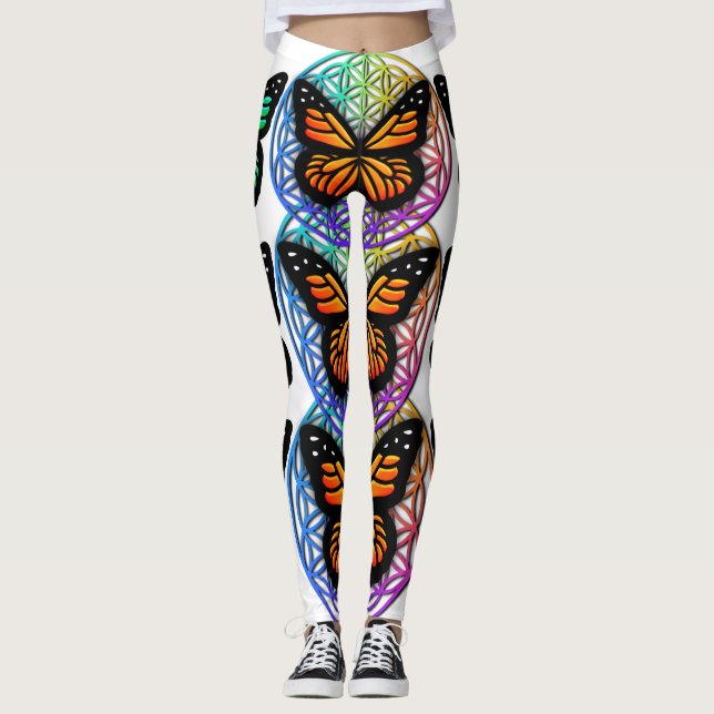 Elegant butterflies colorful flower of life  leggings (Front)
