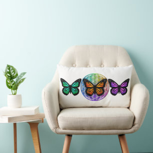 Elegant butterflies colorful flower of life lumbar pillow