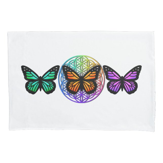 Elegant butterflies colorful flower of life  pillow case (Front)