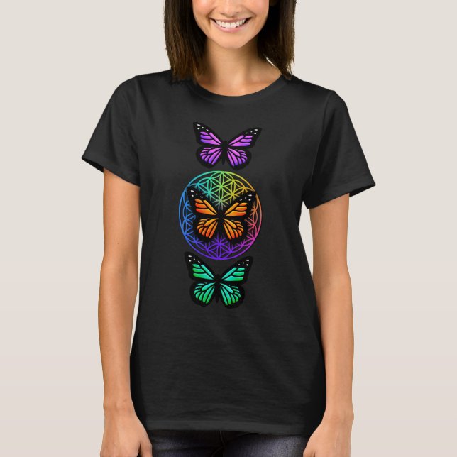 Elegant butterflies colorful flower of life  T-Shirt (Front)