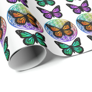 Elegant butterflies colorful flower of life  wrapping paper