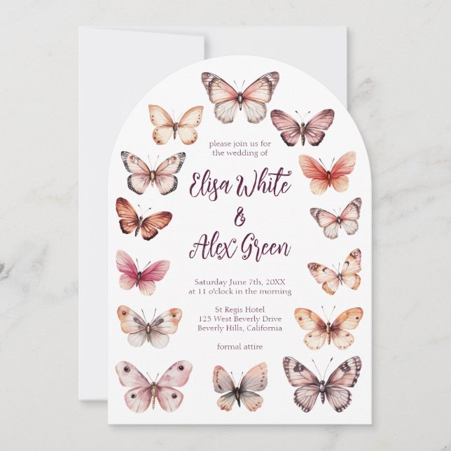 Elegant Butterflies CUSTOM Arch Wedding Invitation (Front)