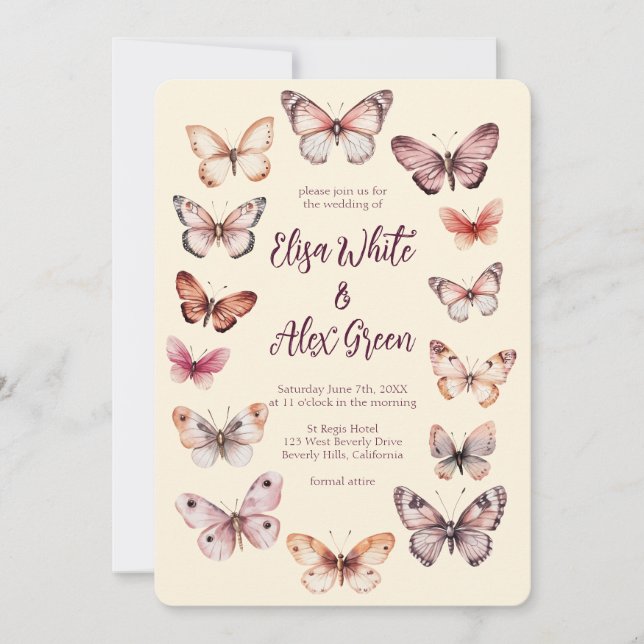 Elegant Butterflies CUSTOM Wedding Invitation (Front)