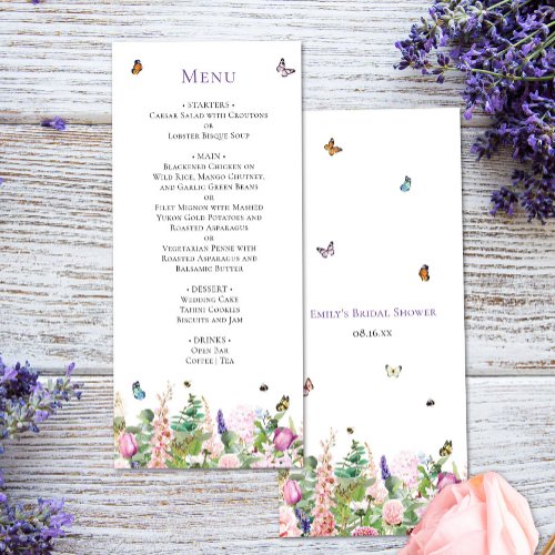 Elegant Butterflies  Floral Menu Card