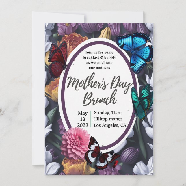 Elegant butterflies floral mother's day Invitation (Front)