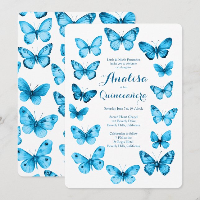 Elegant Butterflies Frame Quinceañera CUSTOM Invitation (Front/Back)