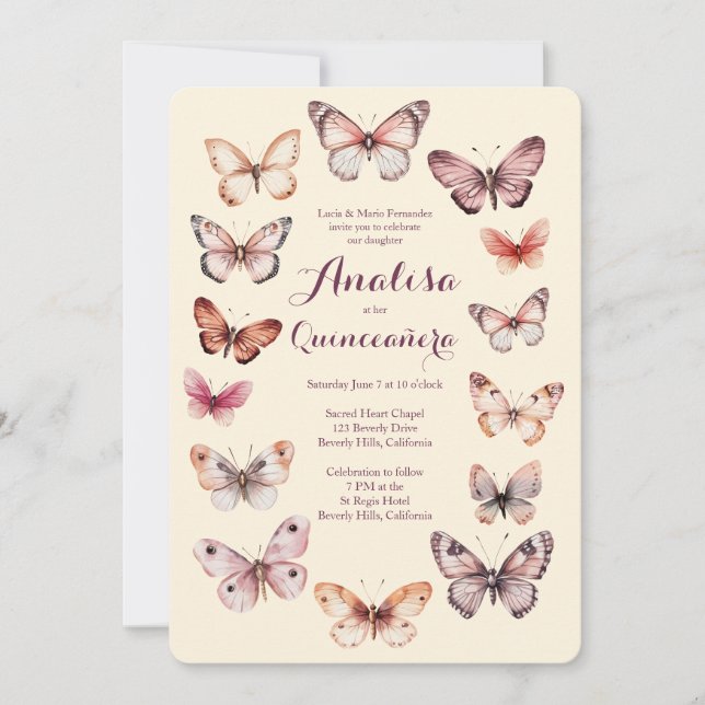 Elegant Butterflies Frame Quinceañera CUSTOM Invitation (Front)