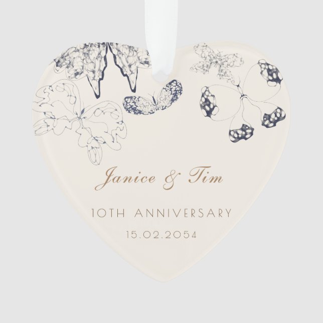 Elegant Butterflies Keepsake Wedding Anniversary Ornament (Front)