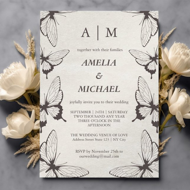 Elegant Butterflies Monogram Wedding Invitation  (Creator Uploaded)